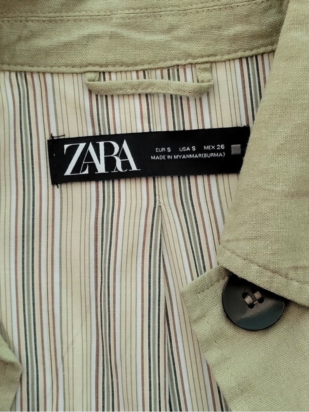 ZARA Oversized Sage Green Linen Blend Cropped Utility Jacket Sz S Light Olive - Picture 5 of 5